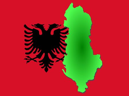 map of Albania and Albanian flag illustrationの写真素材