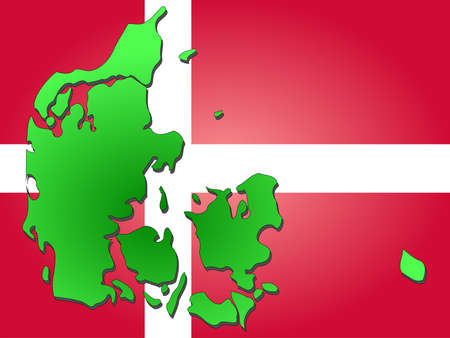 map of Denmark and Danish flag illustrationの写真素材