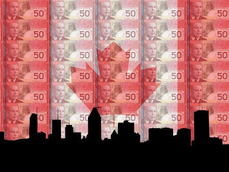Montreal skyline with flag and currency of Canadaの写真素材