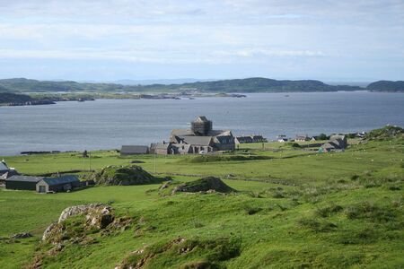 aerial view of Iona Abbey island of Iona Scotland