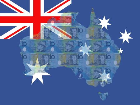 Australian map, flag and currency illustrationの写真素材