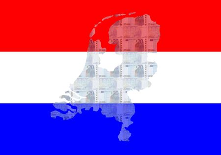 Map of Netherlands with 20 euros and Dutch flagの写真素材