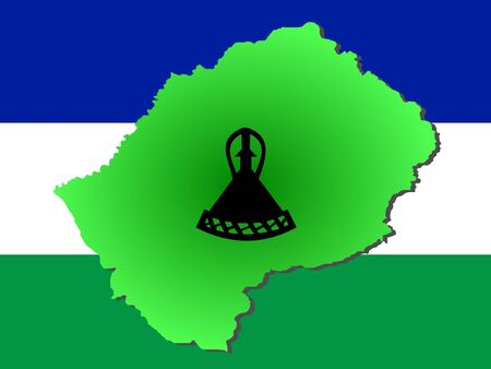 map of Lesotho and their flag illustrationの写真素材