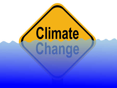 Climate change sign with rising water level illustrationの写真素材