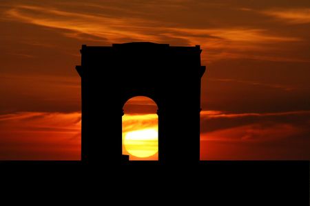 Arc de Triomphe at sunset illustrationの写真素材