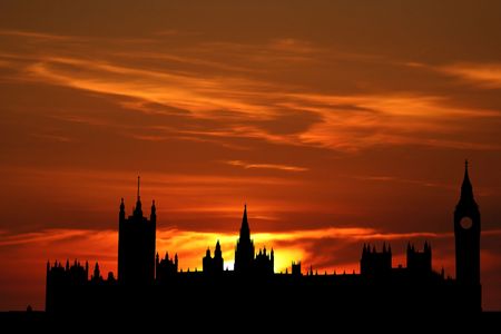 Houses of parliament London at sunset illustrationの写真素材