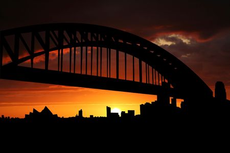 Sydney harbour bridge at sunset with beautiful sky illustrationの写真素材
