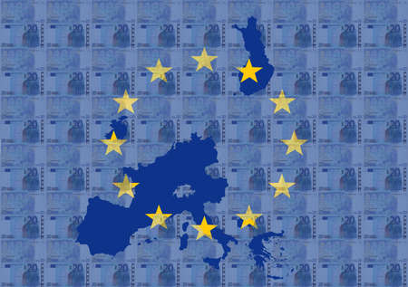 Map and flag of euroland with euros illustrationの写真素材