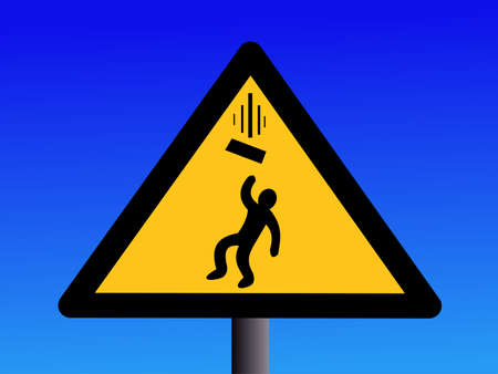 Beware of falling objects sign on blue illustrationの写真素材