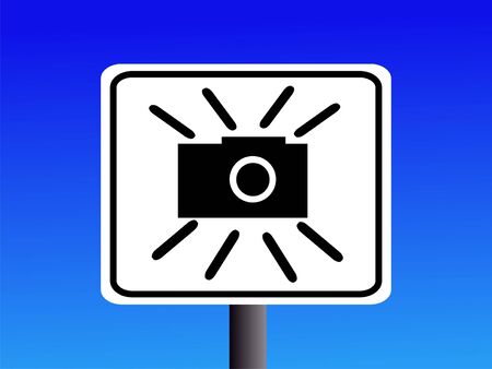 Speed camera sign on blue illustrationの写真素材