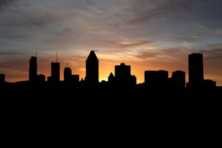 Montreal skyline at sunset with beautiful sky illustrationの写真素材