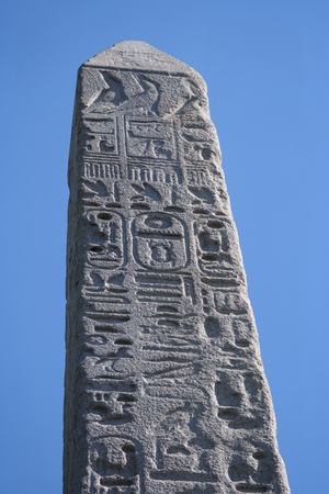 Cleopatra's needle covered in hieroglyphs in London