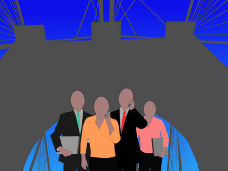 New York business team with Brooklyn bridge illustrationの写真素材