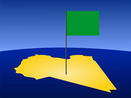 map of Libya and their flag on pole illustrationの写真素材