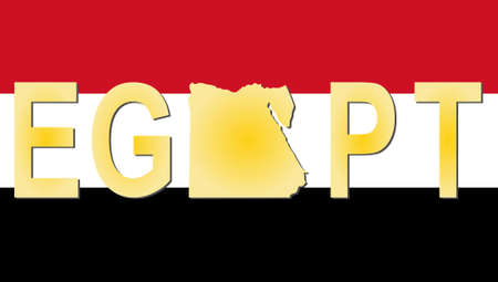 Egypt text with map on Egyptian flag illustrationの写真素材