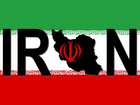Iran text with map on Iranian flag illustrationの写真素材