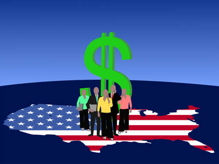 American business team with map flag and currencyの写真素材