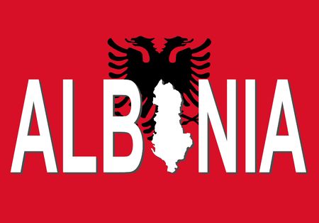 Albania text with map on flag illustrationの写真素材