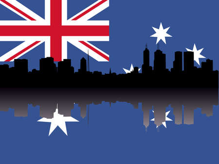 Melbourne Skyline against Australian flag illustrationの写真素材