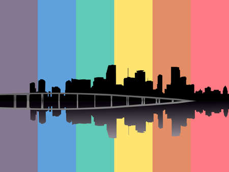 Miami skyline reflected with rainbow flag illustrationの写真素材