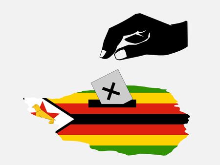 Hand voting with ballot paper in Zimbabwe electionの写真素材