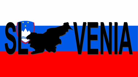Slovenia text with map on flag illustrationの写真素材