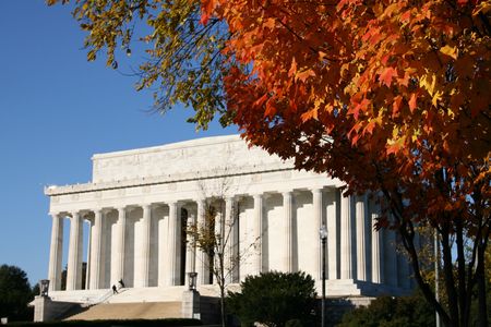 Lincoln memorial in autumn Washington DCの写真素材