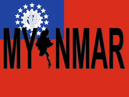 Myanmar text with map on flag illustrationの写真素材