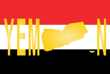 Yemen text with map on flag illustrationの写真素材