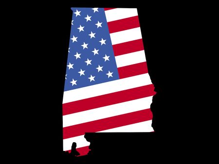 Map of the State of Alabama and American flagの写真素材