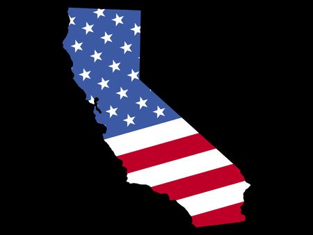 Map of the State of California and American flagの写真素材