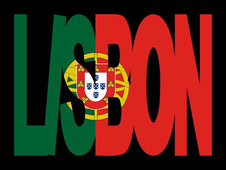 overlapping Lisbon text with Portuguese flag illustrationの写真素材