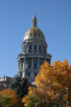 Golden dome of Denver State capitol in autumnの写真素材