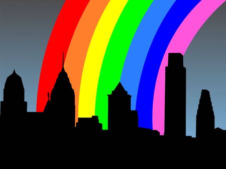 Philadelphia skyline with colourful rainbow illustrationの写真素材