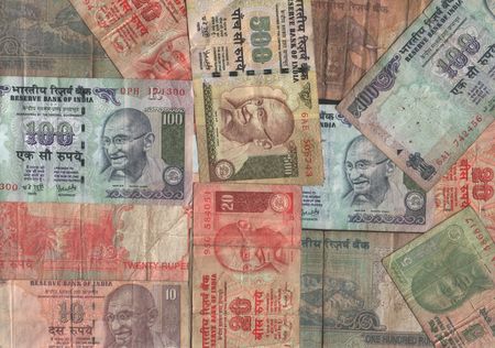 Assorted Indian currency collage with rupee notes