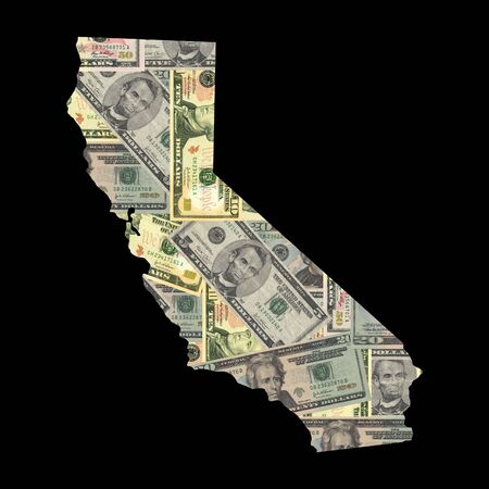 Map of California with American dollars bills illustrationの写真素材