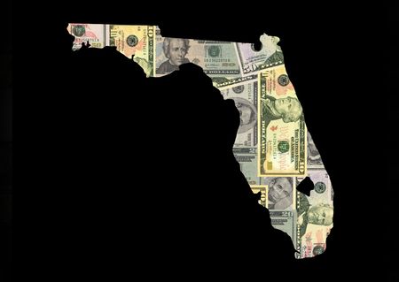 Map of Florida with American dollars bills illustrationの写真素材