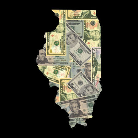 Map of Illinois with American dollars bills illustrationの写真素材