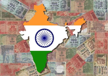 Map of India with Indian Rupees illustrationの写真素材