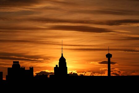 San Antonio at sunset with colourful sky illustrationの写真素材