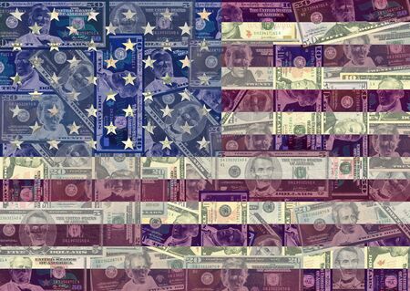 American flag and dollars inverted colour grunge backgroundの写真素材