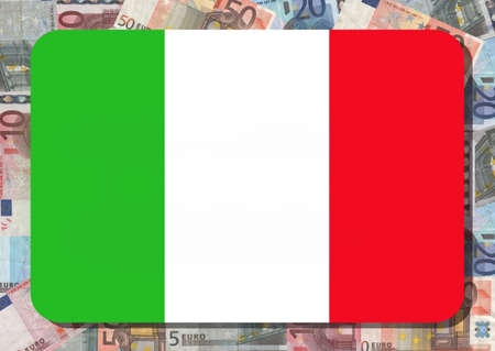 Rounded rectangle in colours of Italian flag with euro notes illustrationの写真素材