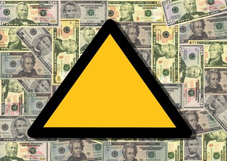 blank warning sign with American dollars illustrationの写真素材