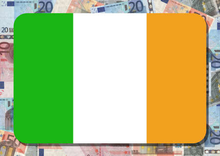 Rounded rectangle in colours of Irish flag with euro notes illustrationの写真素材