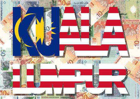 Kuala Lumpur text with collage of colourful Malaysia currency illustrationの写真素材