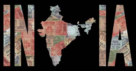 Map of India with text on Indian Rupees illustrationの写真素材