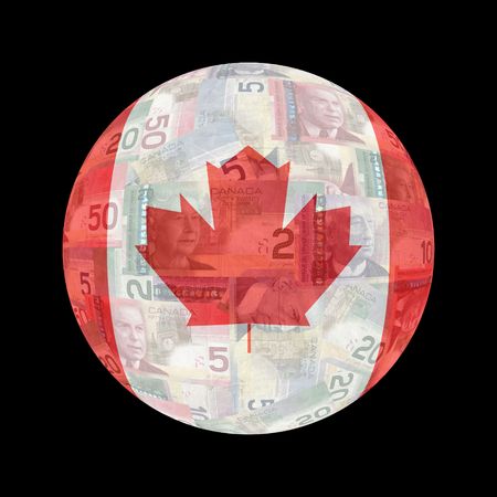 Canadian flag currency globe button illustrationの写真素材