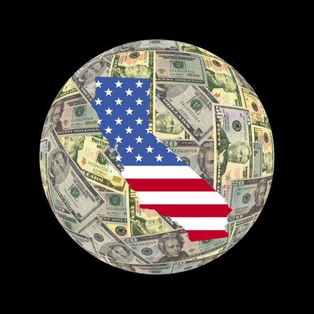 California map flag on dollars globe illustrationの写真素材