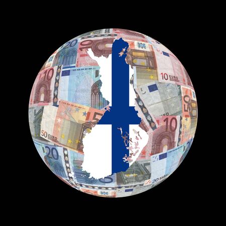 Finland map flag on euros globe illustration の写真素材
