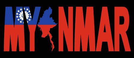 Myanmar text with map on their flag illustrationの写真素材